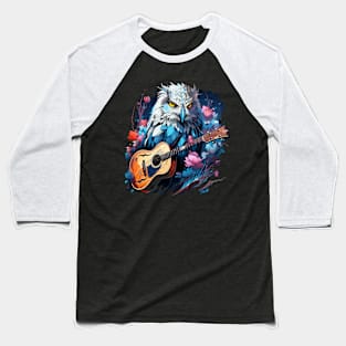 Snowy Owl Playing Guitar Baseball T-Shirt